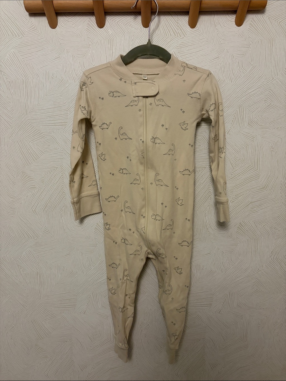 Quincy Mae Cream Dinosaur Print Footed One-Piece